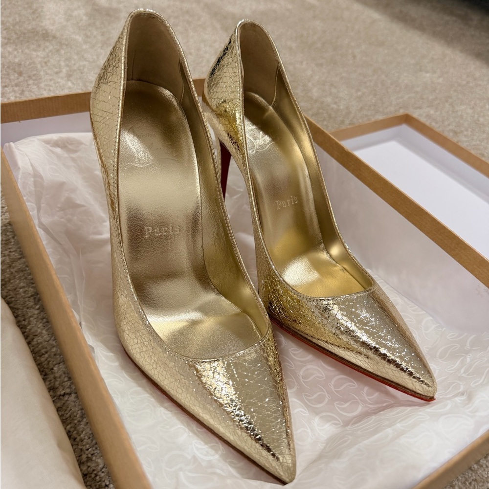 Louboutin Kate 100 Spechhio Platine Gold Pumps 36.5